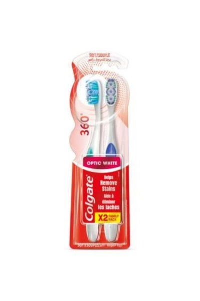 Colgate فرشاة أسنان 360 درجة أوبتيك وايت من كولجيت ,( 1+1 ) قطعة