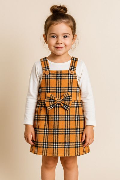 MiniStand Baby Girl Strappy Plaid Orange Body Dress