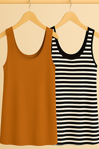 EFFE قطعتان من تي شيرت رياضي بأشرطة سميكة من القطن على شكل حرف A