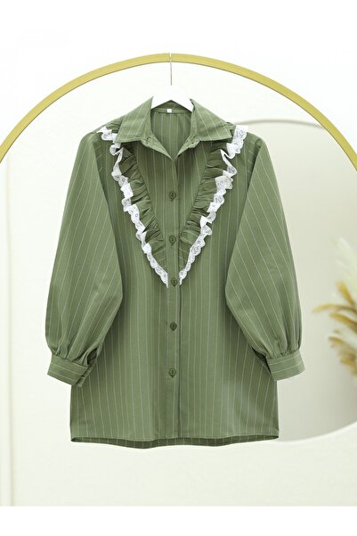 HİJABAYA Buttoned Front Ruffled Striped Shirt