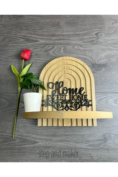 Step and Maker Ahşap Meşe Dekoratif Süslemeli Duvar rafı