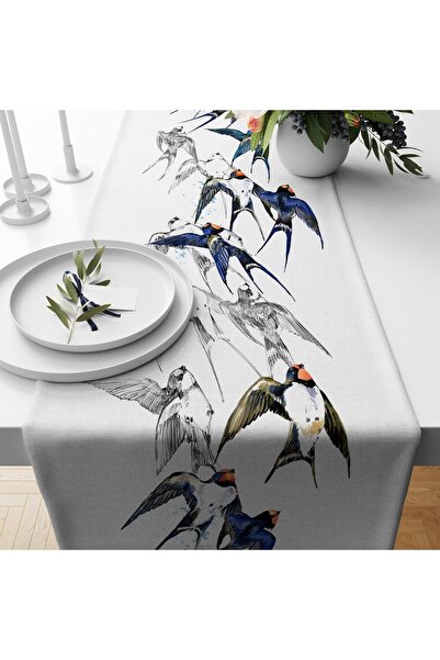 MUN HOME Dijital Baskılı 40X140 cm Kadife Runner Katlamalı Kenar Dikişli