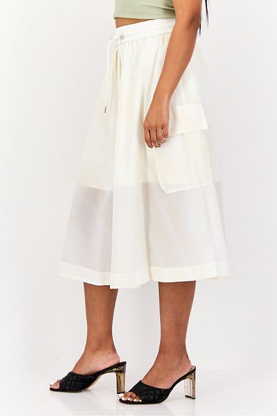 Esprit Women Yarn Dye Midi Skirt, Cream