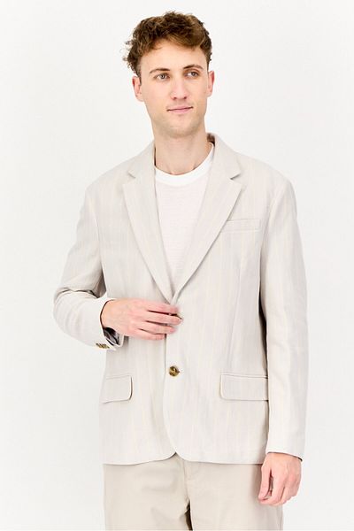 Esprit Men Regular Fit Stripe Semi Formal Blazer, Grey