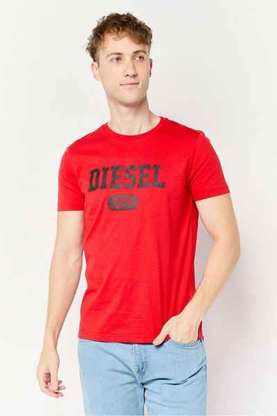 Diesel Men Crew Neck Short Sleeves Brand Logo T-shirt, Red