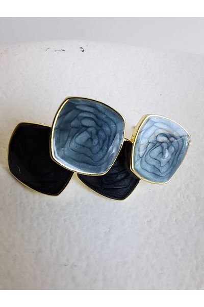 BHR AKSESUAR Navy Blue Pearlescent Square Earrings