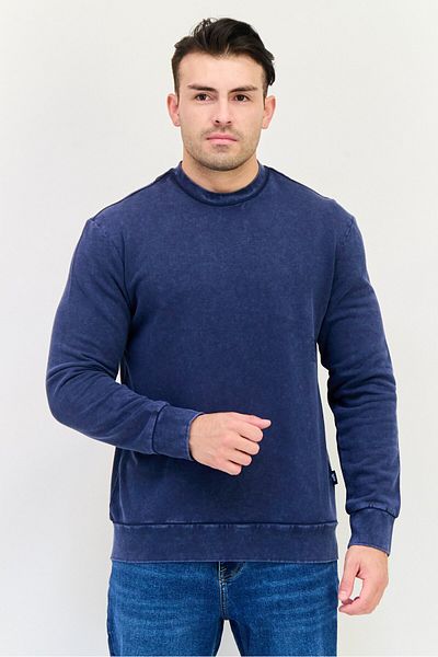 Gas Jeans Men Crew Neck Brand Logo Long Sleeves Sweatshirt, Navy