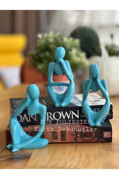 FOR POLYESTER Küçük Dokunuşlar 3’lü Takım Mavi Dekoratif Soyut Insan Biblo-de...