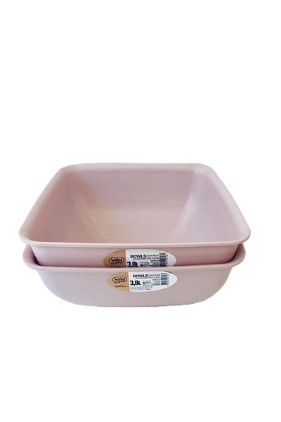 HOBBY LİFE 2-Piece Large Size Bowls Square Bowl 3.8 Liters & Pink-Bpa Free