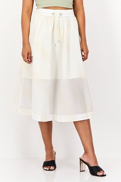 Esprit Women Yarn Dye Midi Skirt, Cream
