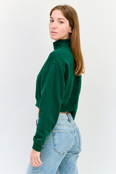 Levi's Women Half Zip Solid Long Sleeve Sweatshirt, Green