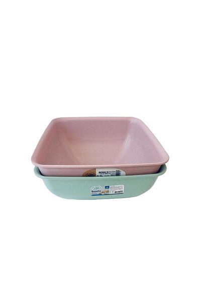 HOBBY LİFE 2-Piece Large Size Bowls Square Bowl 3.8 Liters & Pink*Green