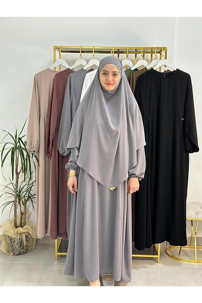 R&S modibone Σετ σουφλέ σε γκρι χρώμα Ferace και Abaya - Κατάλληλο για ρούχα στο πλάι, Hajj και Umrah