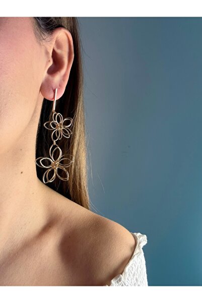 Enra 18 K ALTIN KAPLAMA - SALLANTILI ÇİÇEKLİ GOLD KÜPE