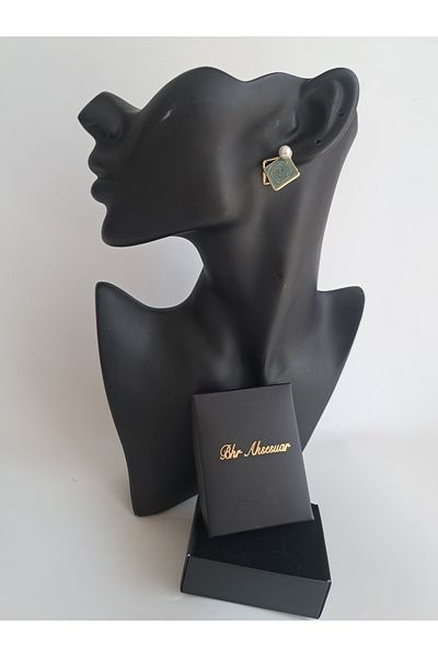 BHR AKSESUAR Blue Pearled Pearl Square Earrings