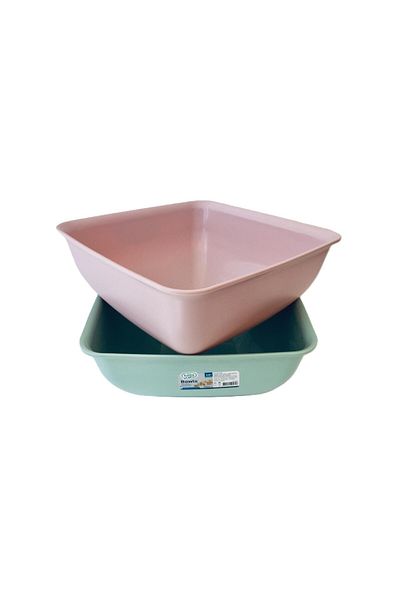 HOBBY LİFE 2-Piece Large Size Bowls Square Bowl 3.8 Liters & Pink*Green