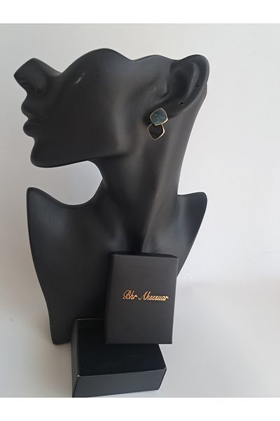 BHR AKSESUAR Navy Blue Pearlescent Square Earrings