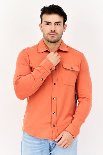 Feat Men Solid Hybrid Jacket Shirt, Coral Red