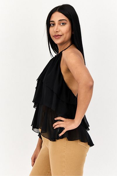 Esprit Women Halter Neck Solid Tank Top, Black