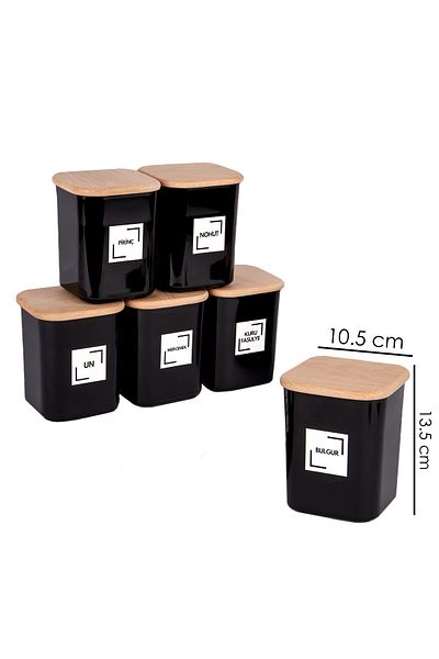 naturelove 6 Pcs 900 ml Black Wooden Vacuum Sealed Lid Acrylic Storage Jar Container and Box 900 ml with Label