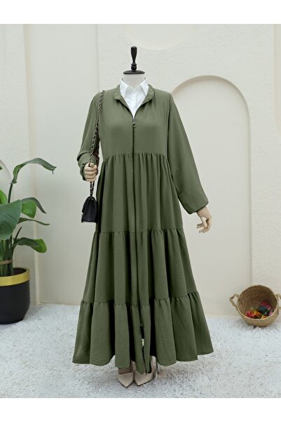 HİJABAYA Boydan Fermuarlı Kolu Lastikli Parçalı Ayrobin Ferace