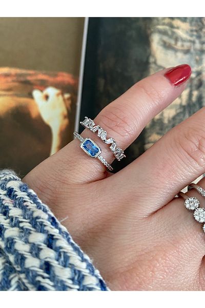 Pinery Jewels Baguette Cross Stone Bottom Adjustable Women's Ring