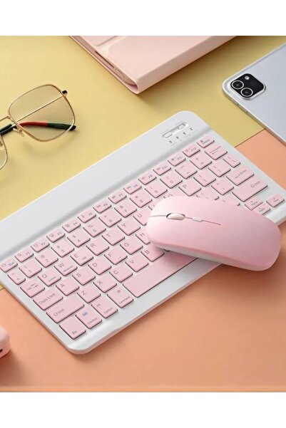 KILIF HOUSE Ipad Samsung Huawei Tablet Laptop PC Uyumlu Renkli Bluetooth Bağlantılı Klavye+Mouse Set