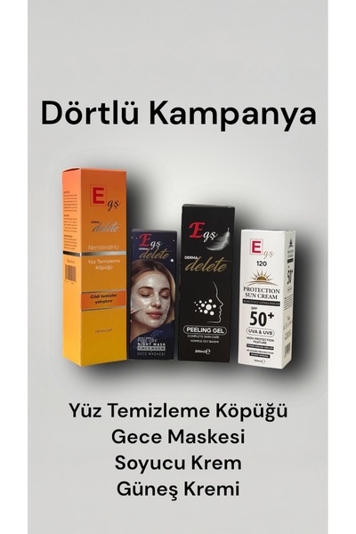 Egş DERMA delete SOYUCU KREM + TEMİZLEME KÖPÜĞÜ + COLLAGEN GECE MASKESİ + F 1...