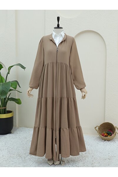 HİJABAYA Boydan Fermuarlı Kolu Lastikli Parçalı Ayrobin Ferace