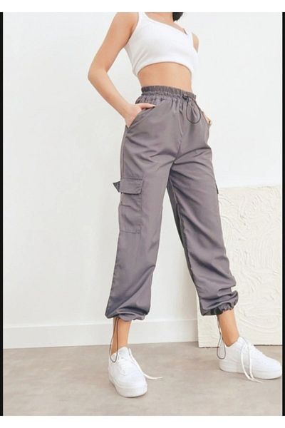 SEFUR Loose Fit Baggy Parachute Cargo Pocket Pants Elastic Adjustable Leg