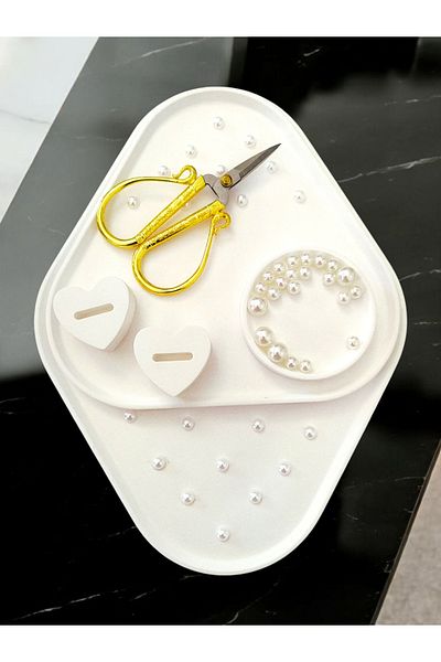 Minima Art Studio Decorative Pearl Detailed Promise Engagement Ring Tray Groom Coffee Tray Without Scissors