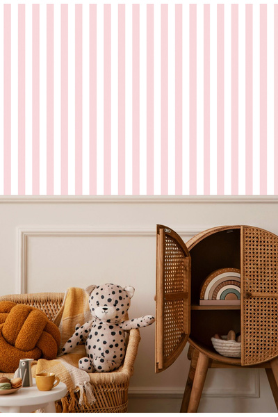 Golden Pembe Beyaz Çizgili Duvar Kağıdı (5M2) -