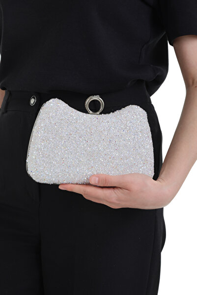 H&D COLLECTİON Colorful Stone Women's Stone Embroidered Stylish Ring Detailed Arm and Shoulder Evening Dress Bag