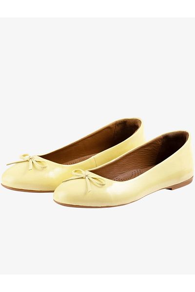 SOFT Women's Genuine Leather Yellow Patent Leather Bow Ballerina Flats – Stylish and Orthopedic Comfortable Shoes