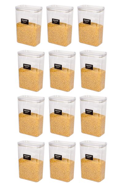 naturelove 12'Li̇ Vacuum Lid Acrylic Erzak Storage Jar Container and Box 3 Liters with Label