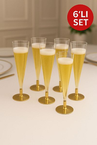 Open Home Concept Set of 6 Gold Base Champagne Glasses – for Bachelorette and Invitations