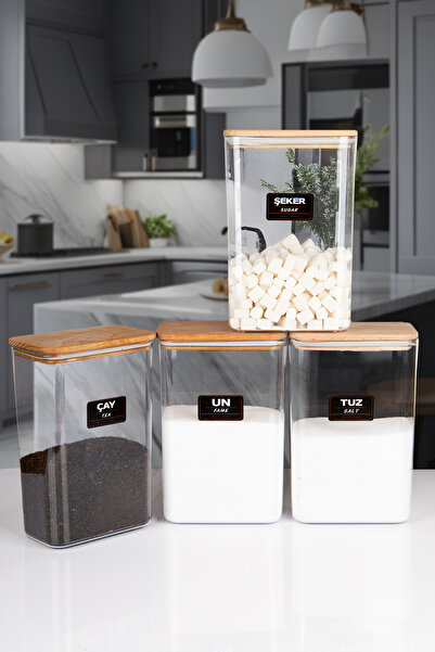 mafa home 12-Piece Wooden Vacuum Lid White Acrylic Food Storage Jar Set 3 Liters with Labels