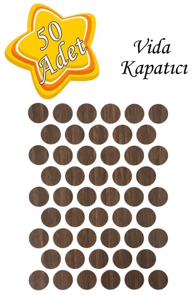 Sucuoğlu Yapışkanlı Vida Gizleme Yapıştırma Vida Tapası Tıpası(50 Adet) - Kahverengi