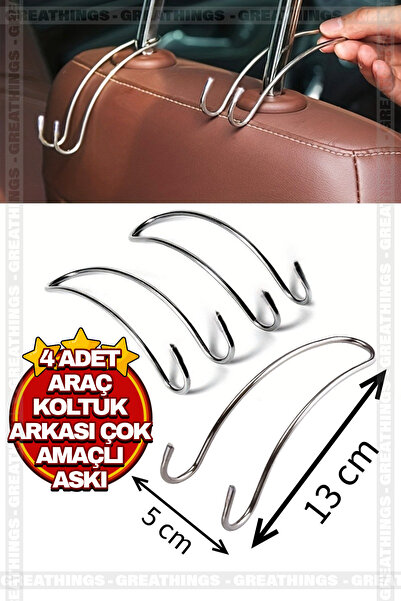 Greathings 4 Adet Araç İçi Koltuk Arkası Kanca ve Eşya Çanta Giysi Askısı Org...