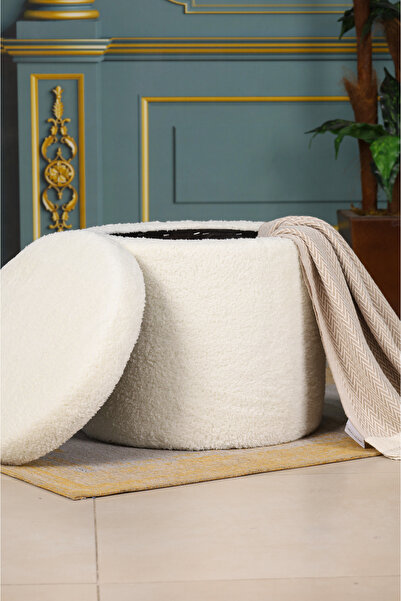 PUFMANYA LAVİNYA EKRU PELUŞ LARGE SANDIKLI ÇOK AMAÇLI PUF KOLTUK