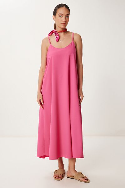 Lovelyİstanbul Rochie elegantă drapată cu bretele FUCHIA LGK0004