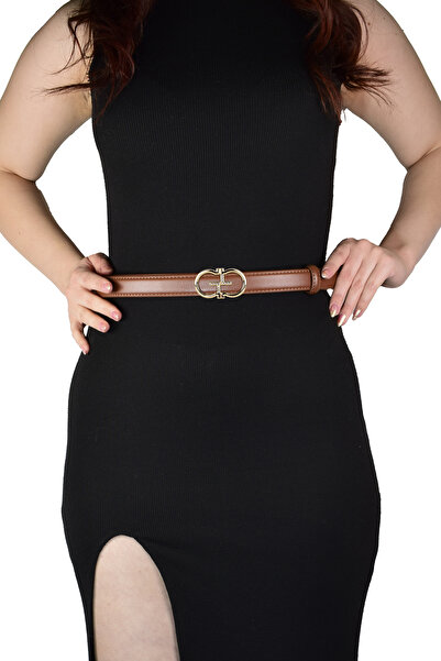 GoDeri Otomatik Tokalı, Deliksiz Taba Kadın Kemeri, Pantolon Kemeri, Elbise Kemeri, 2.5 cm_auto