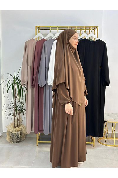 erasra class Σετ κασκόλ σουφλέ σε καφέ χρώμα - Jilbab, Abaya, Hijab (Κατάλληλο για Hajj και Umrah)