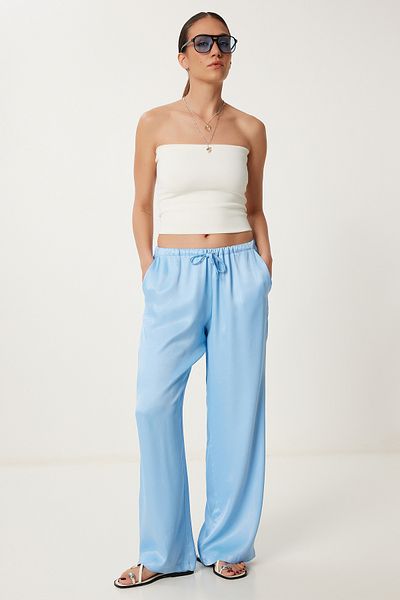 Lovelyİstanbul Flowing Satin Trousers Sky Blue Lns0027