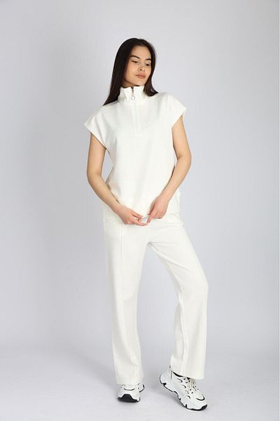 PRADIER White Zippered Short Sleeve Women's Tracksuit Suit