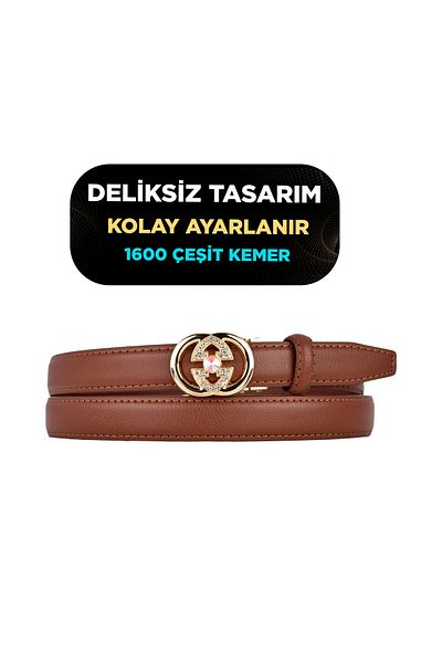 GoDeri Women's Belt Without Holes Tan with Automatic Buckle, Trouser Belt, Dress Belt, 2.5 Cm_Auto