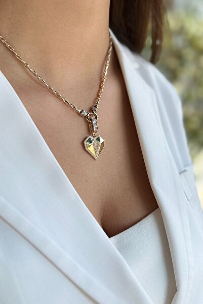 Utku Kuyumculuk 14 AYAR İTALYAN ZİNCİRLİ ÜÇ BOYUTLU KALP UÇLU ALTIN KOLYE