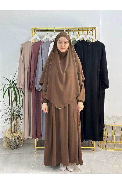 erasra class Σετ κασκόλ σουφλέ σε καφέ χρώμα - Jilbab, Abaya, Hijab (Κατάλληλο για Hajj και Umrah)
