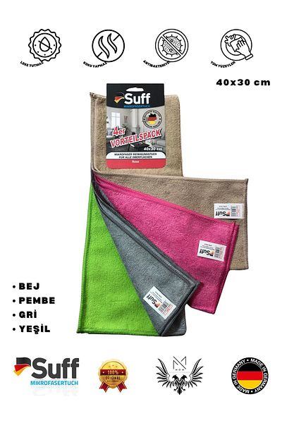 Suff Manavgat Oto Market 4-Piece Microfiber General Cleaning Rose 40X30