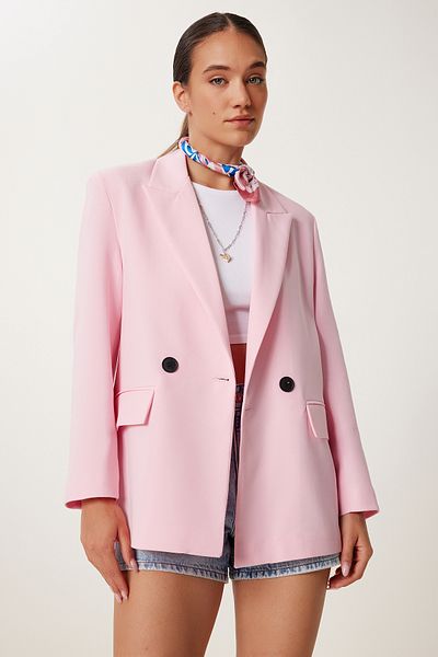 Lovelyİstanbul Контрастно голямо сезонно сако с копчета, цвят CANDY PINK, LWF0031